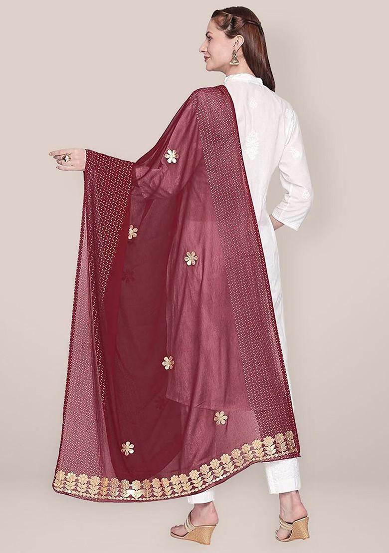 Embroidered Dupatta With Gotta Patti