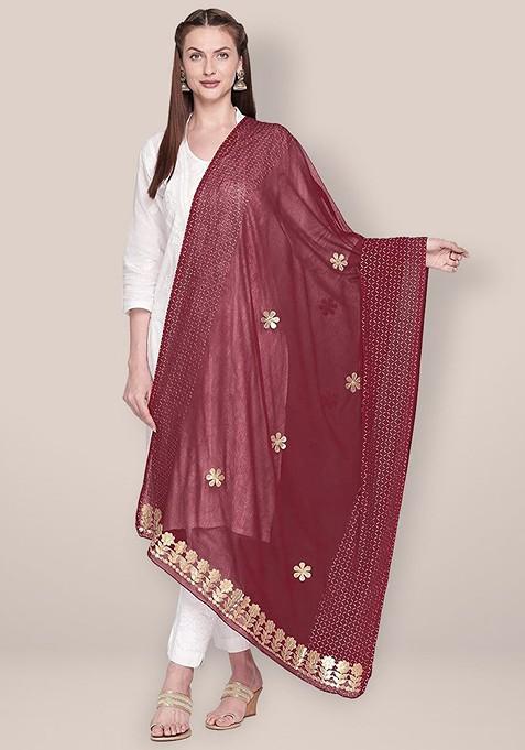 Embroidered Dupatta With Gotta Patti