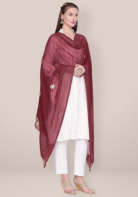 Embroidered Dupatta With Gotta Patti