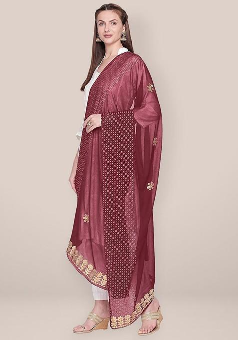 Embroidered Dupatta With Gotta Patti