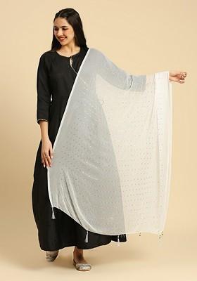 Striped Sequinned Detailed Chiffon Dupatta