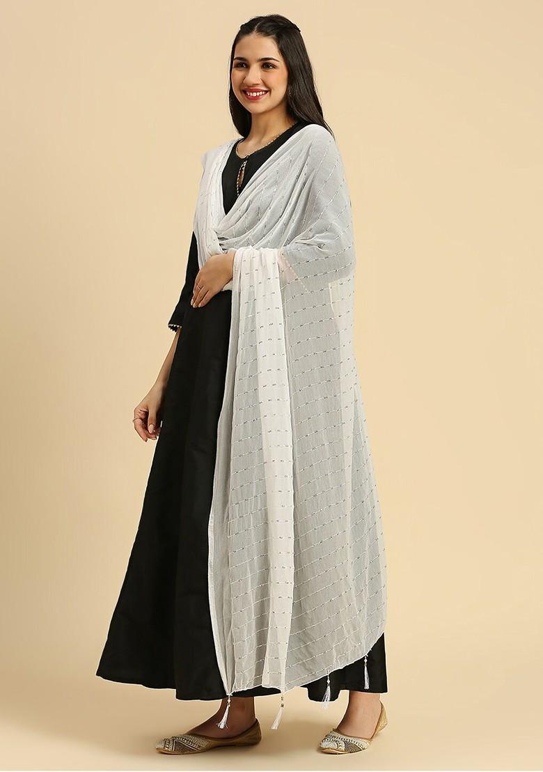 Striped Sequinned Detailed Chiffon Dupatta