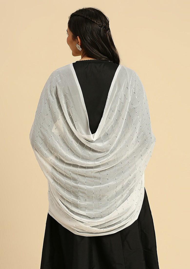 Striped Sequinned Detailed Chiffon Dupatta