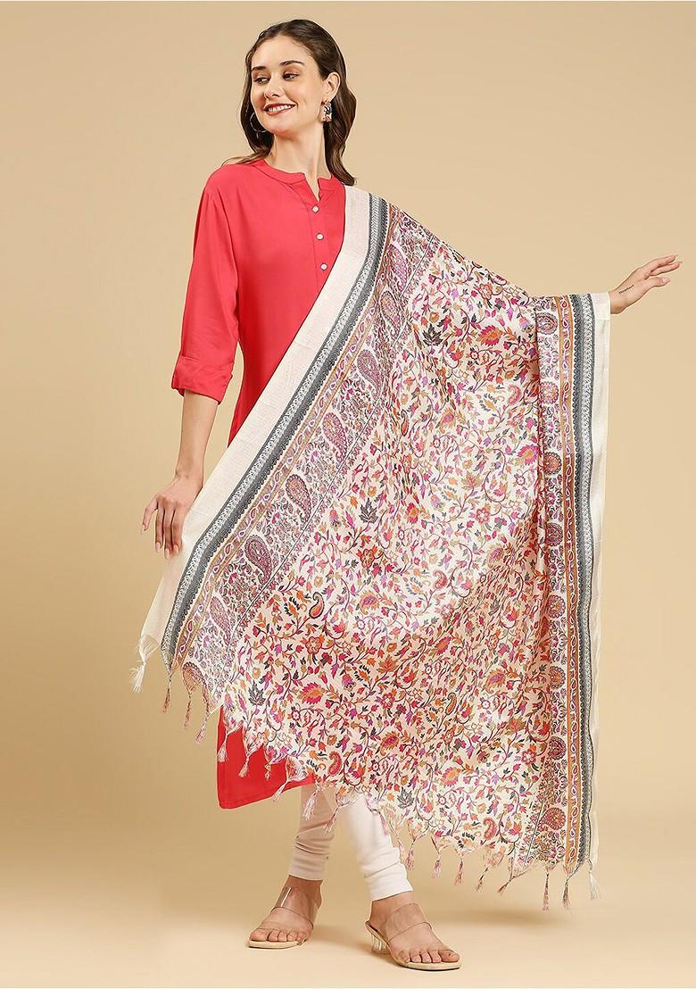 Floral Printed Art Silk Dupatta