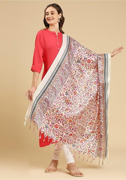 Floral Printed Art Silk Dupatta