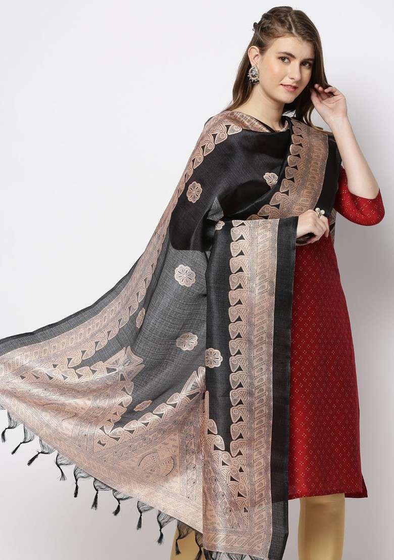 Printed Art Silk Dupatta - Indya
