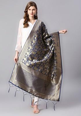 Floral Woven Design Silk Dupatta With Zari