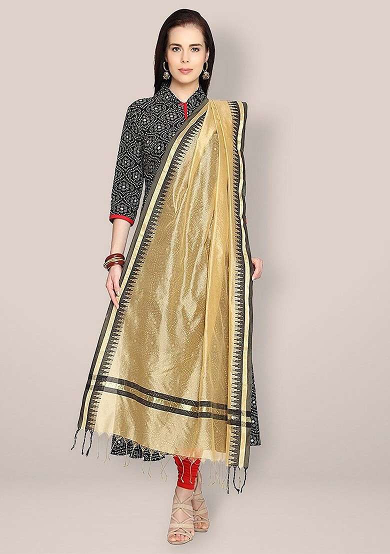 Woven Design Cotton Silk Dupatta - Indya