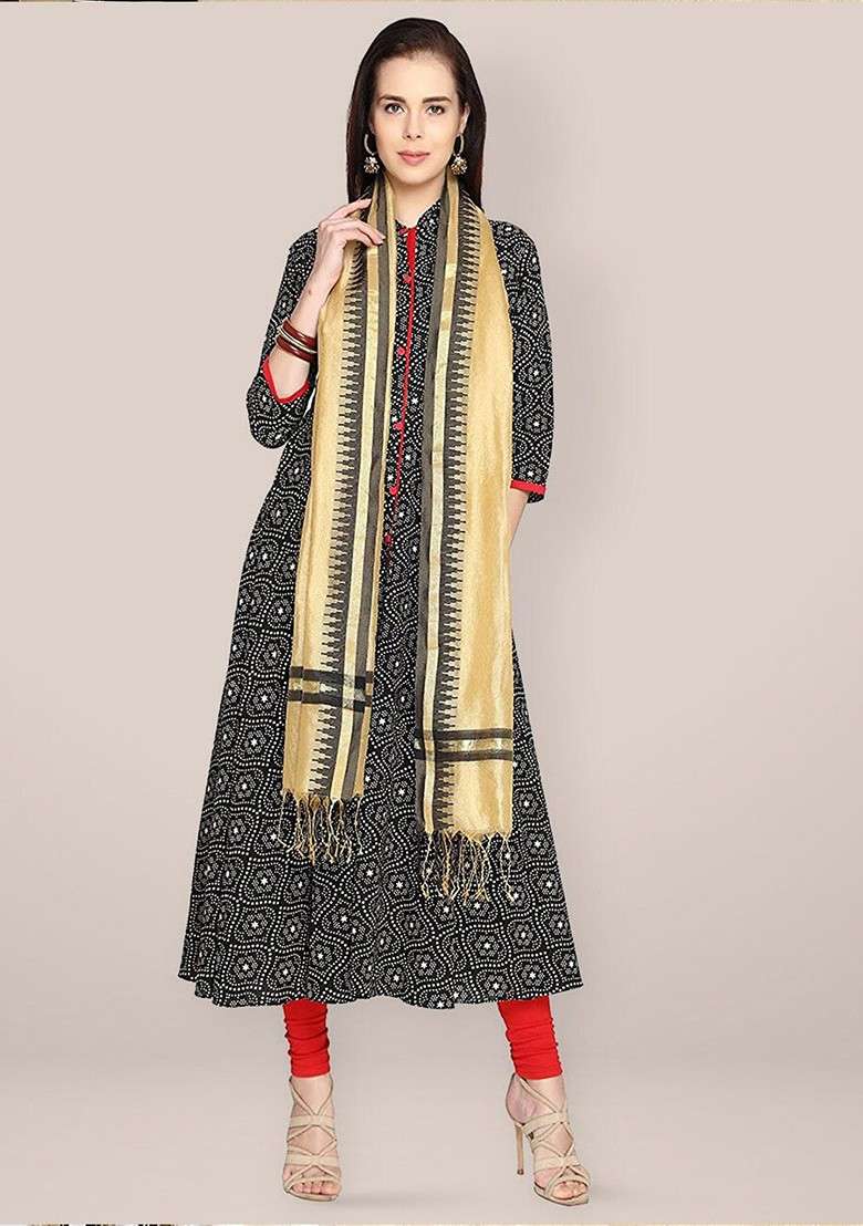 Woven Design Cotton Silk Dupatta - Indya