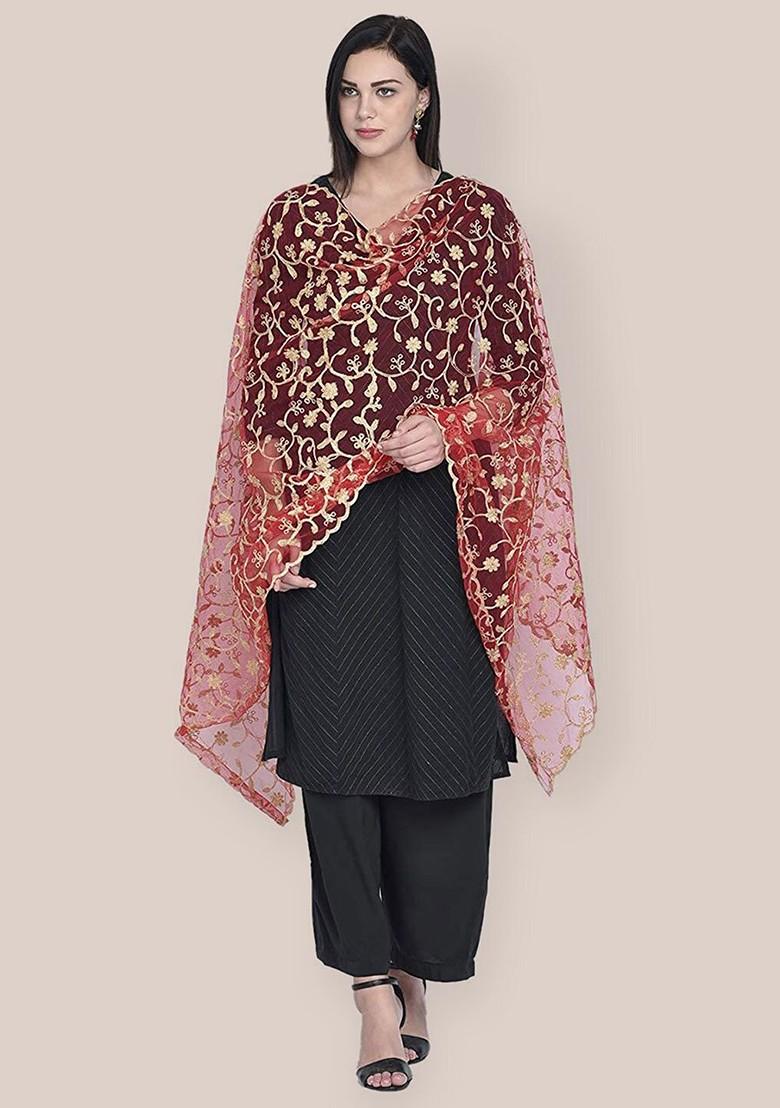 Embroidered Net Dupatta