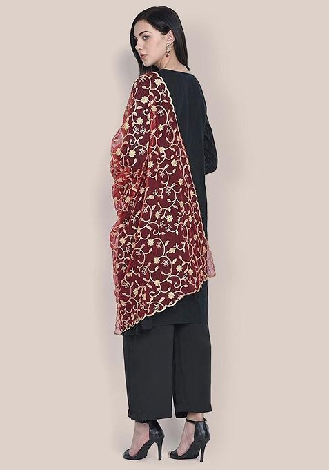 Embroidered Net Dupatta