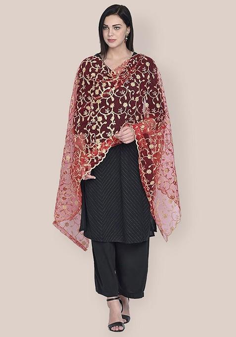 Embroidered Net Dupatta