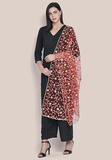 Embroidered Net Dupatta