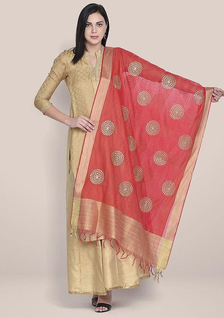 Ethnic Motifs Embroidered Dupatta With Zari