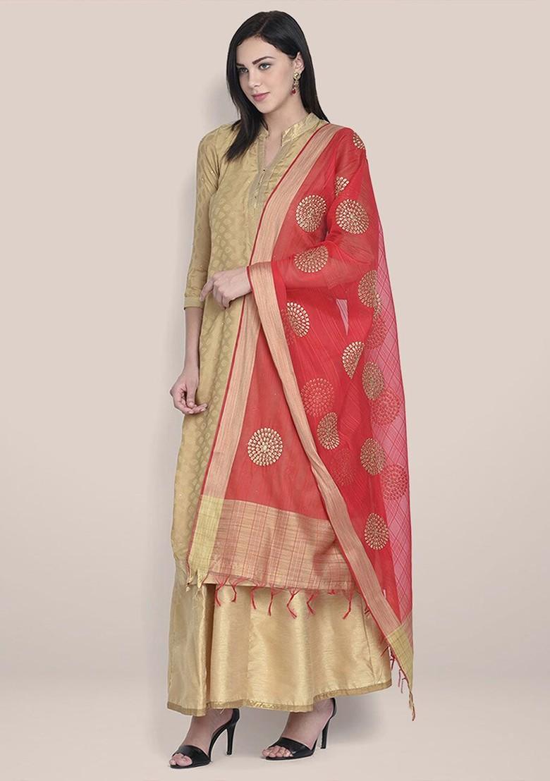 Ethnic Motifs Embroidered Dupatta With Zari