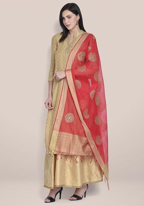 Ethnic Motifs Embroidered Dupatta With Zari