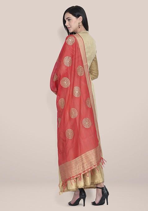 Ethnic Motifs Embroidered Dupatta With Zari