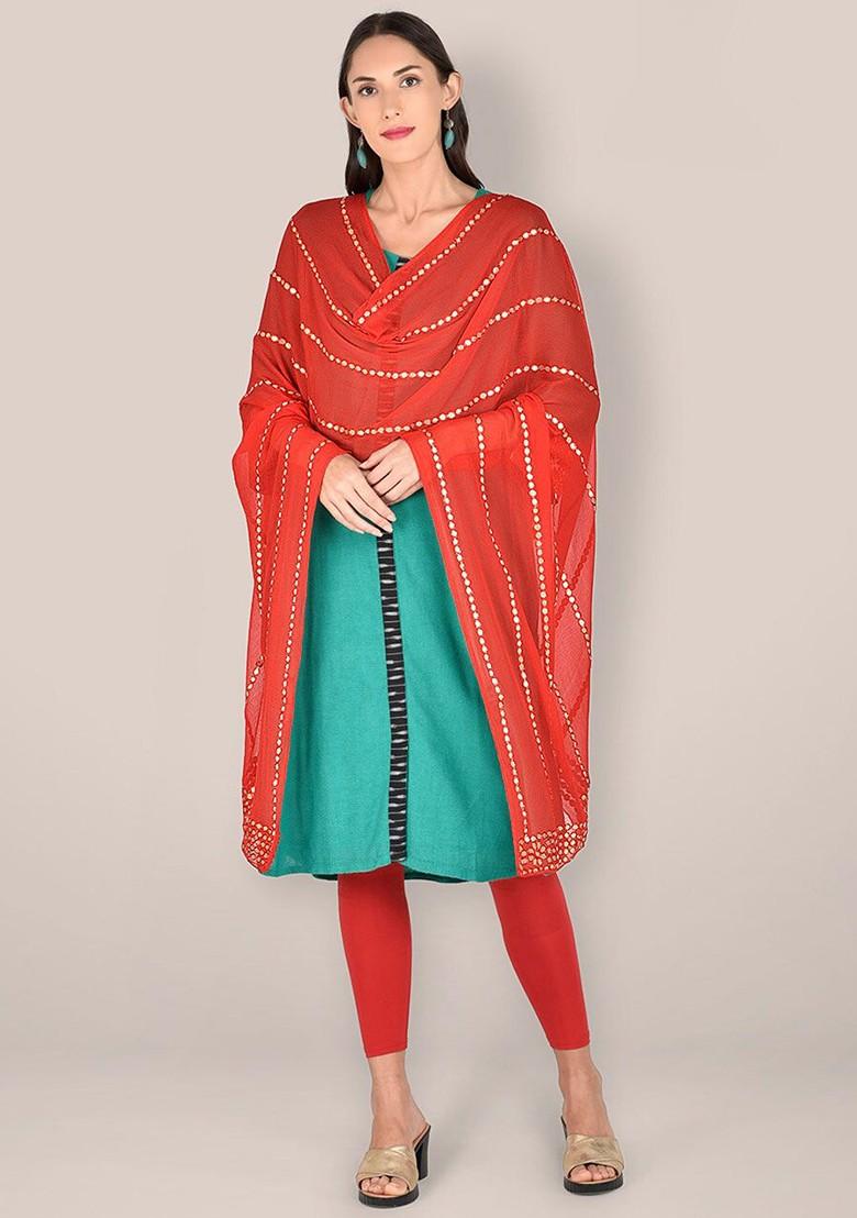 Embroidered Dupatta With Gotta Patti