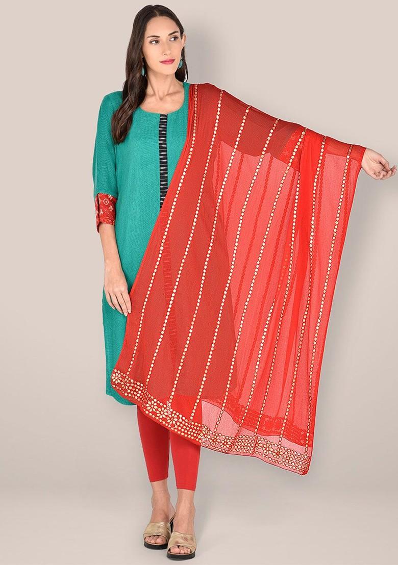 Embroidered Dupatta With Gotta Patti