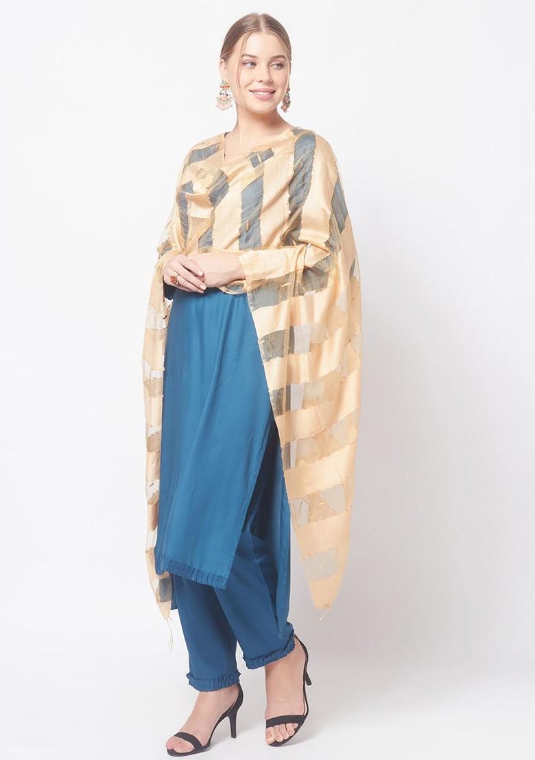 Beige And Gold Toned Striped Dupatta