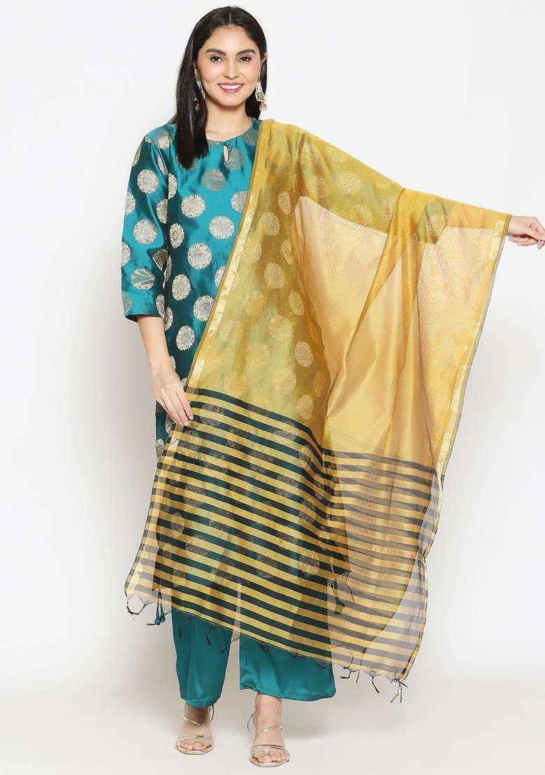 Mustard And Black Printed Dupatta - Indya