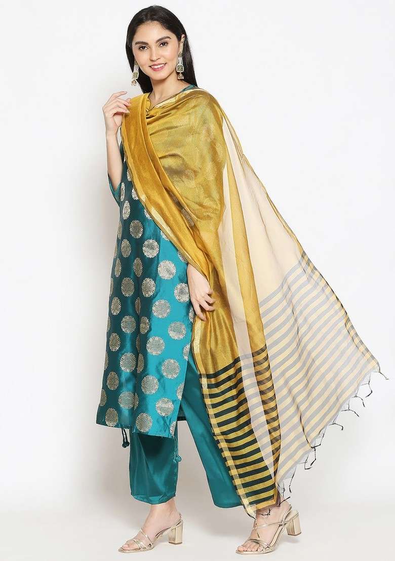 Mustard And Black Printed Dupatta - Indya