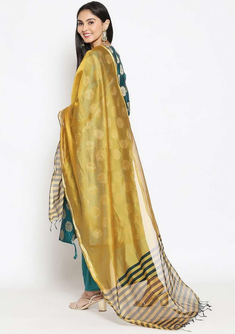Mustard And Black Printed Dupatta - Indya
