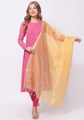 Yellow And Gold Toned Striped Dupatta