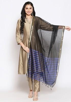 Striped Dupatta With Fringed Border