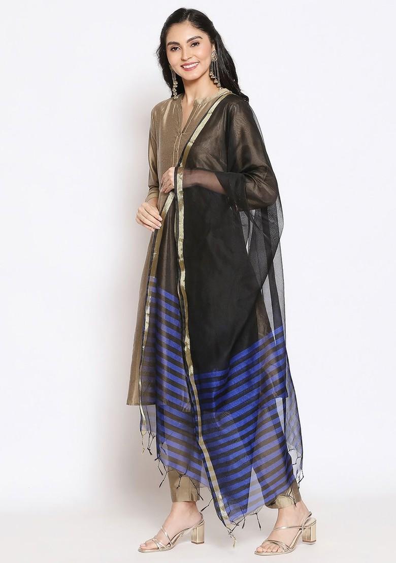 Striped Dupatta With Fringed Border