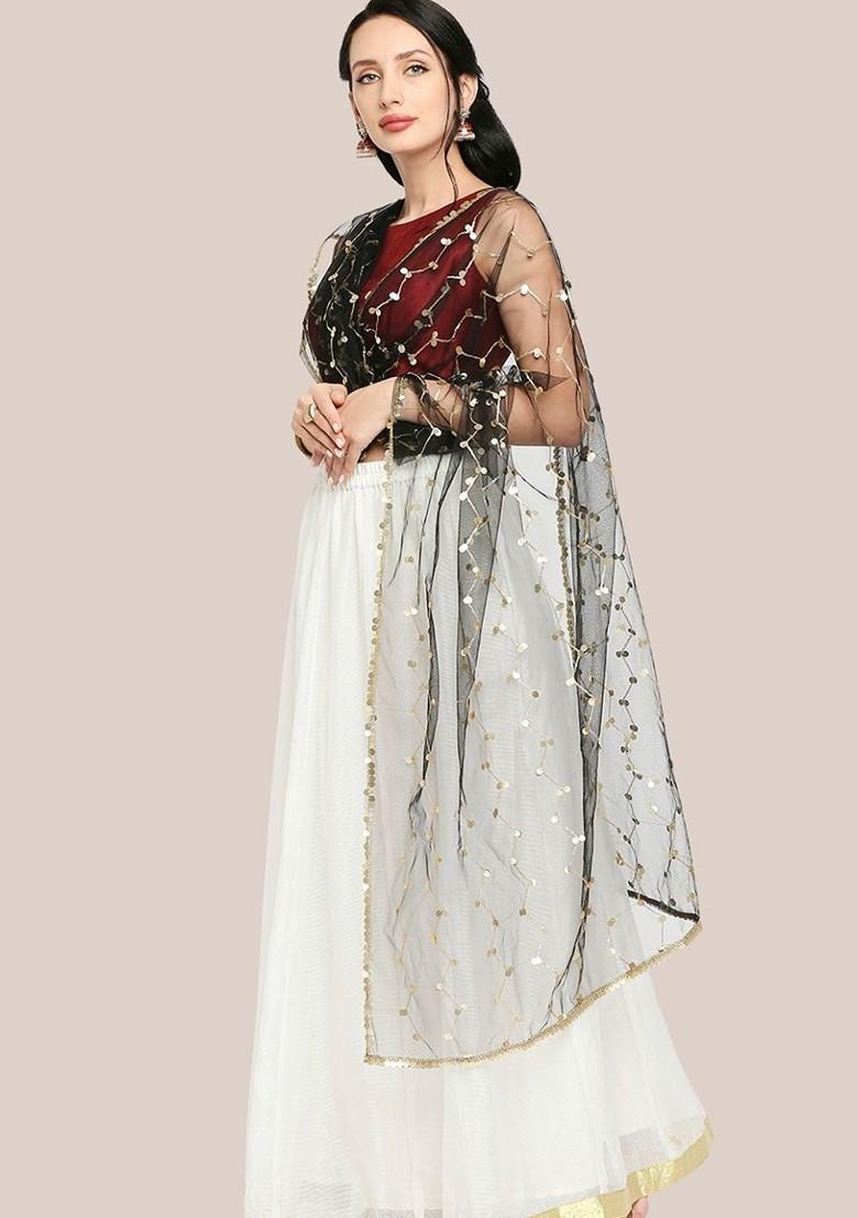 Ethnic Motifs Embroidered Dupatta With Sequinned