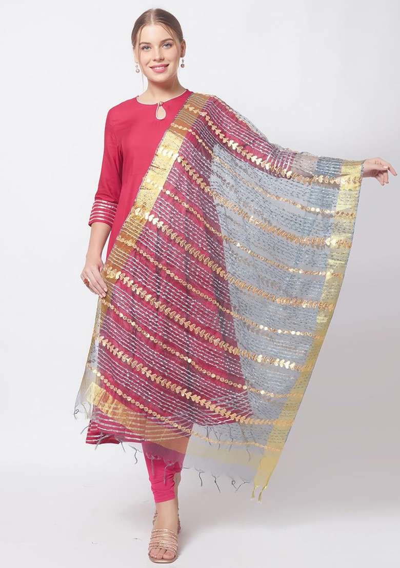 Embroidered Organza Dupatta With Gotta Patti - Indya