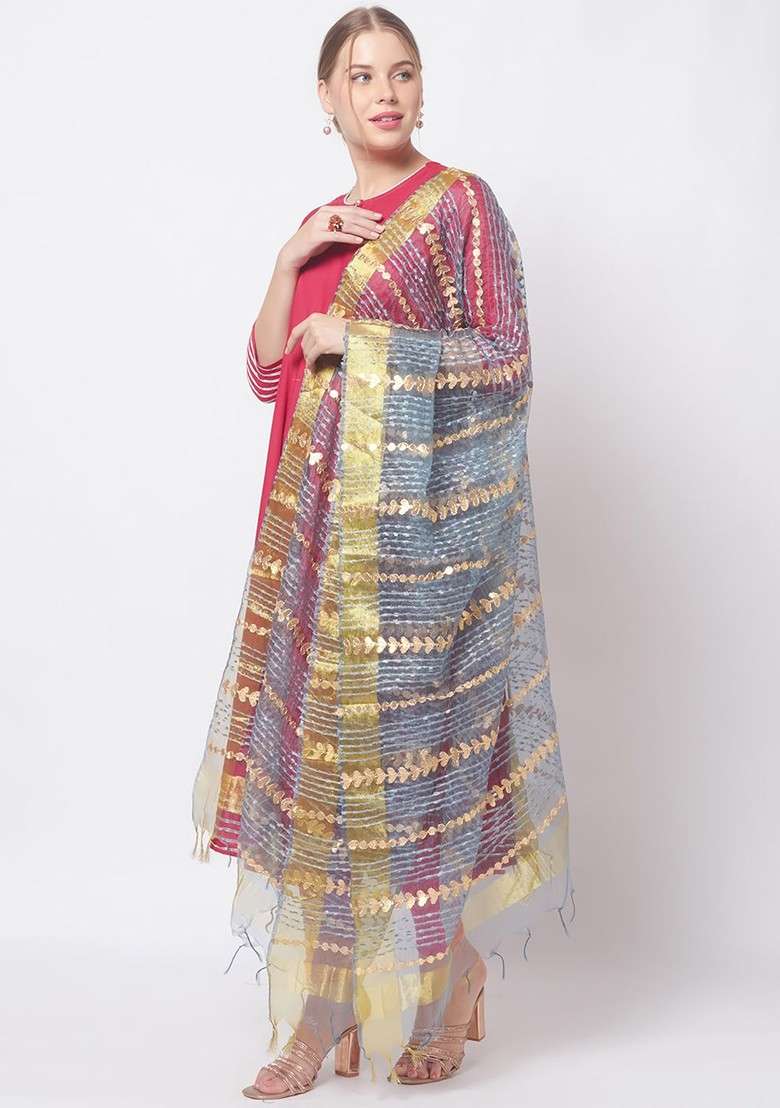 Embroidered Organza Dupatta With Gotta Patti - Indya