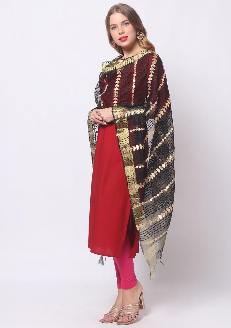 Embroidered Organza Dupatta With Gotta Patti