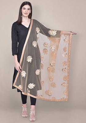 Embroidered Net Dupatta With Sequinned