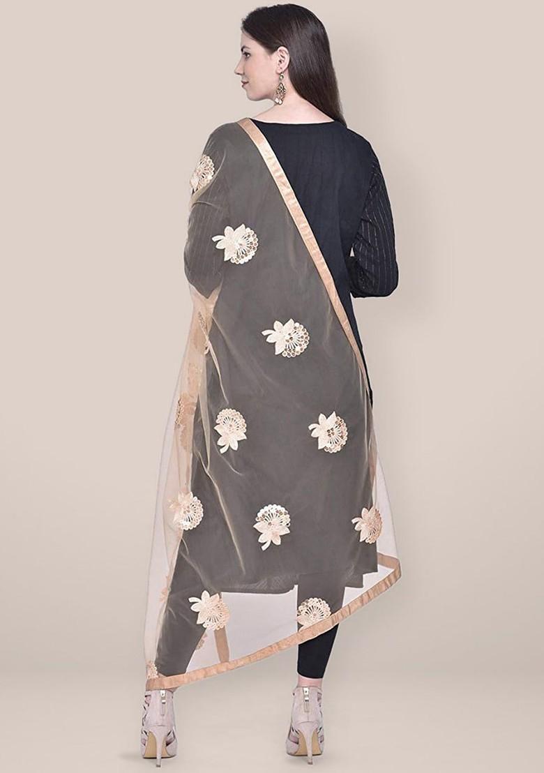 Embroidered Net Dupatta With Sequinned