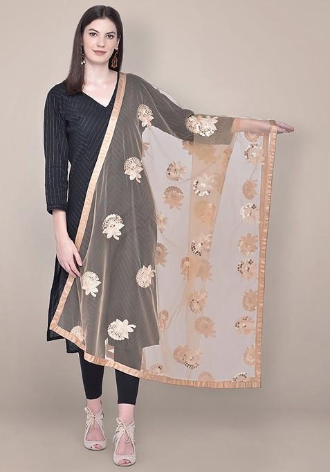 Embroidered Net Dupatta With Sequinned