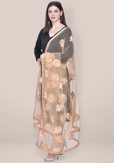 Embroidered Net Dupatta With Sequinned