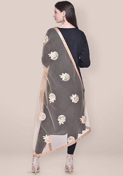 Embroidered Net Dupatta With Sequinned