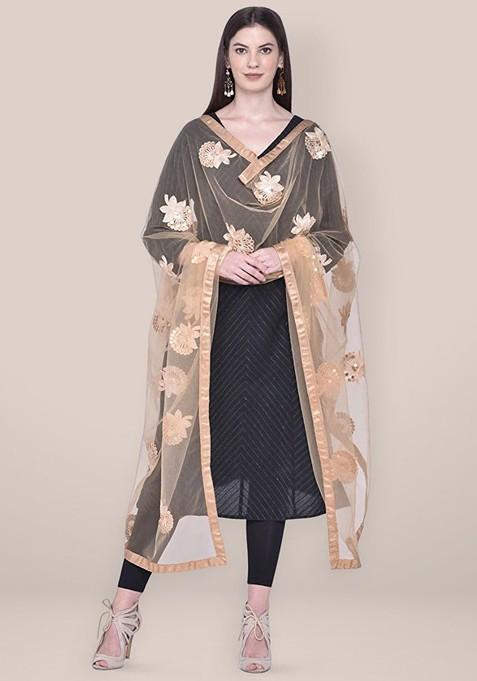 Embroidered Net Dupatta With Sequinned