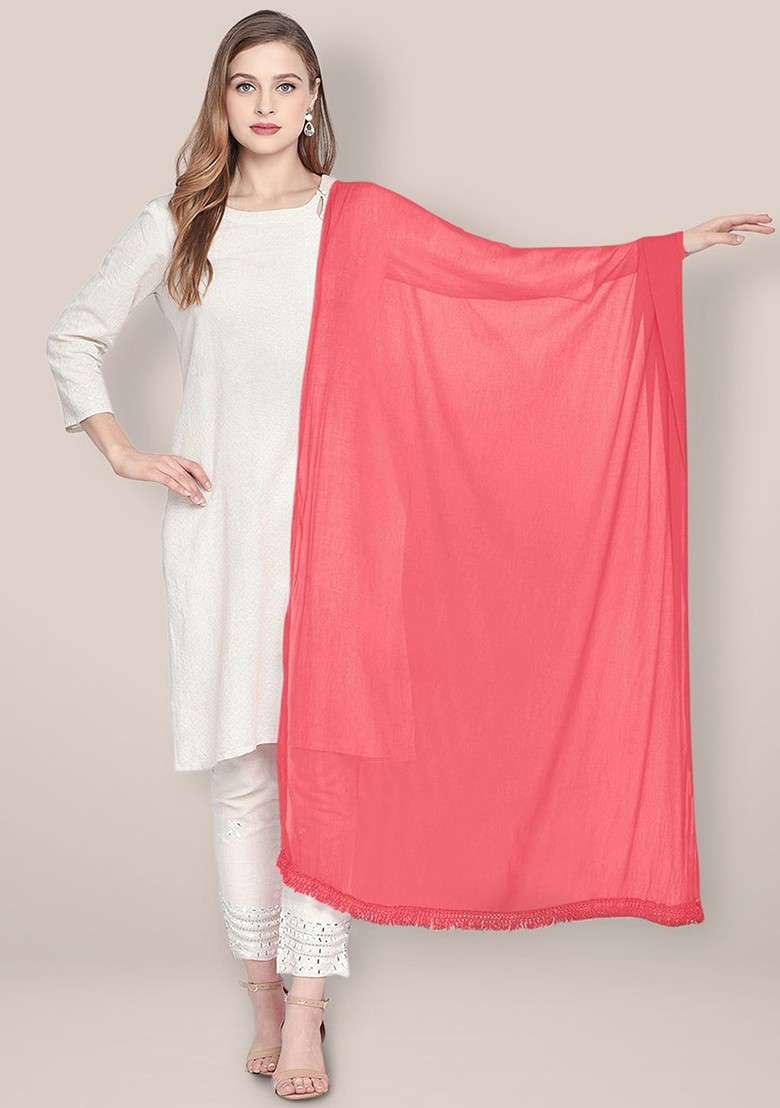 Chiffon Dupatta With Fringed Border - Indya