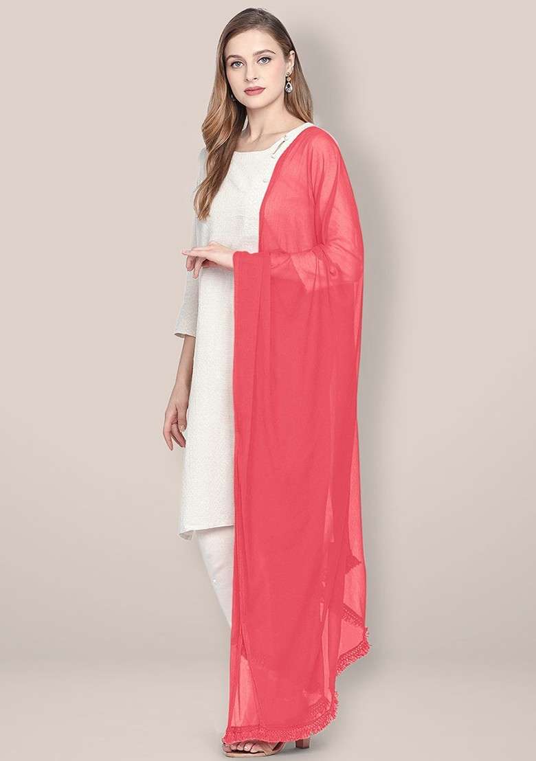 Chiffon Dupatta With Fringed Border - Indya