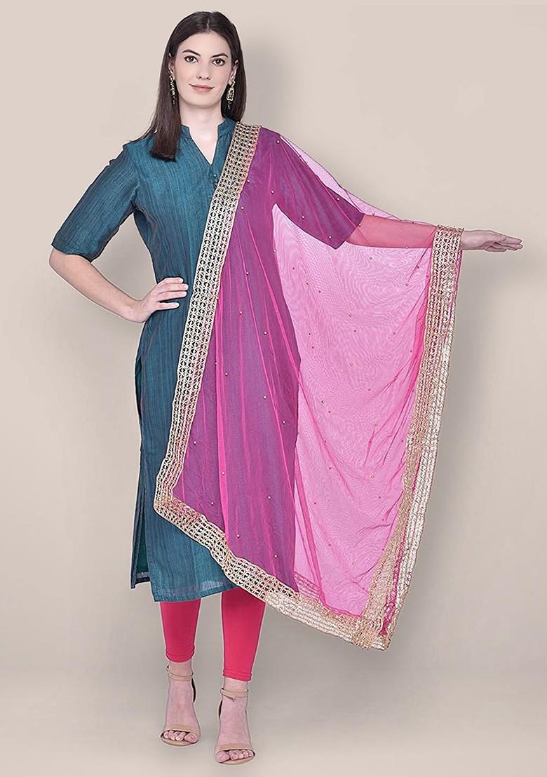 Ethnic Motifs Embroidered Net Dupatta With Beads And Stones
