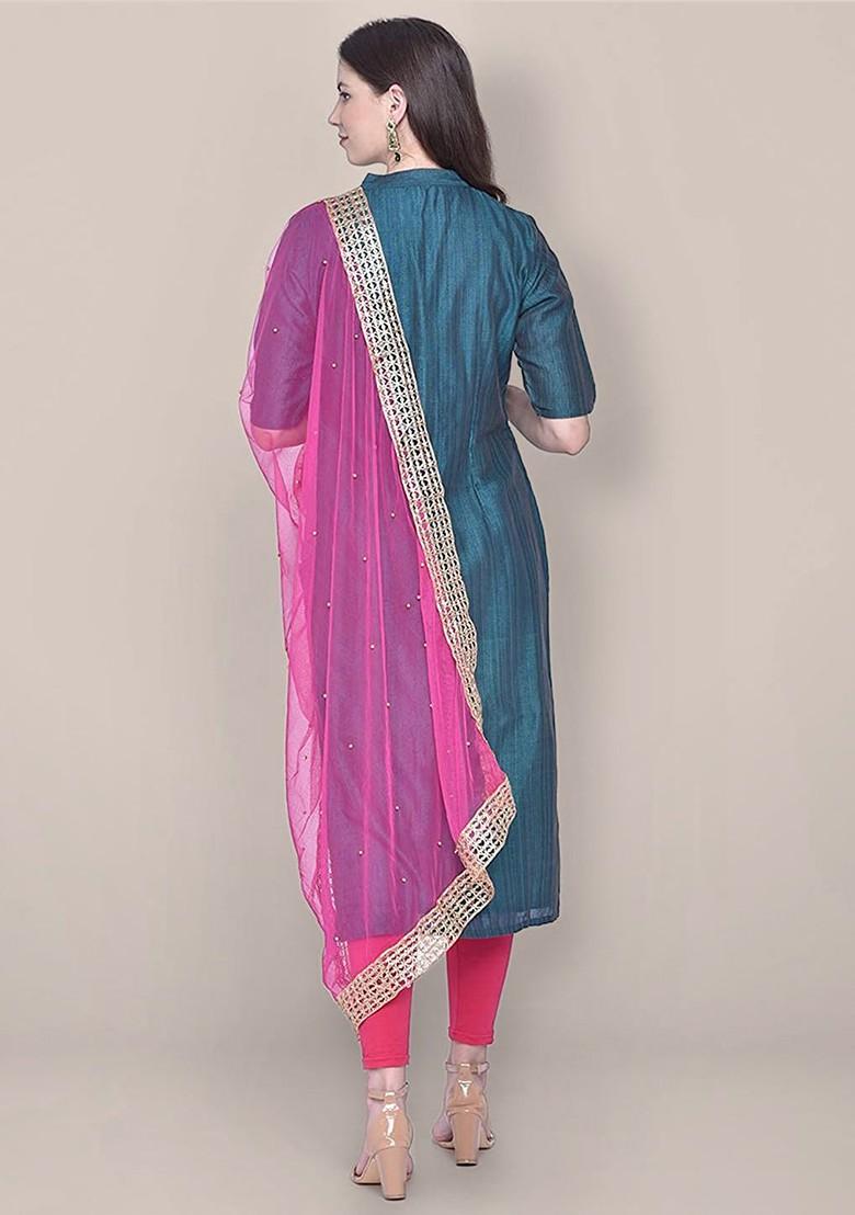 Ethnic Motifs Embroidered Net Dupatta With Beads And Stones
