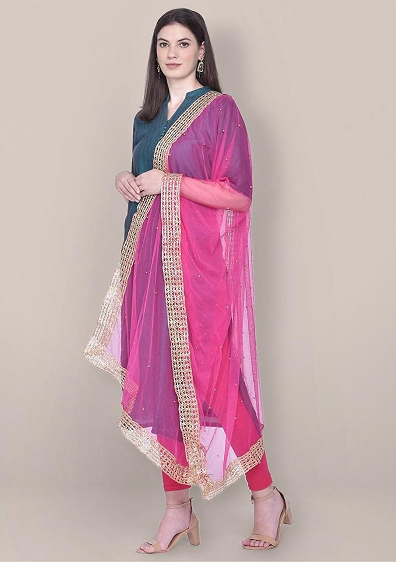 Ethnic Motifs Embroidered Net Dupatta With Beads And Stones