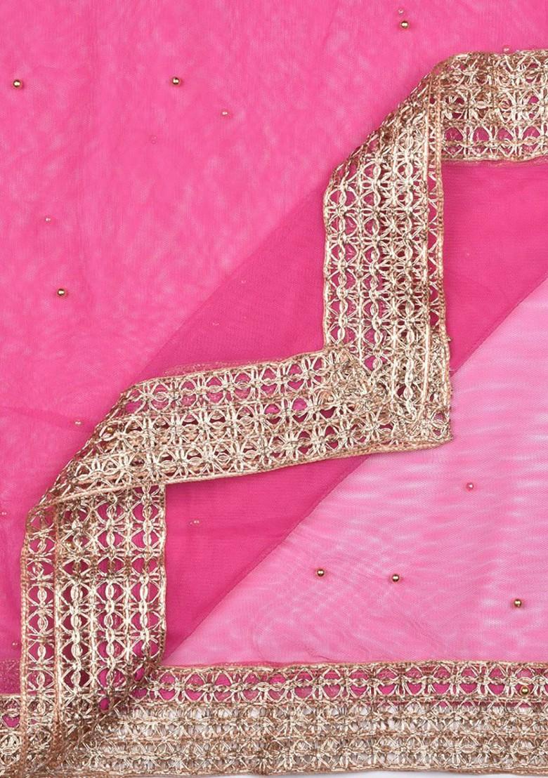 Ethnic Motifs Embroidered Net Dupatta With Beads And Stones