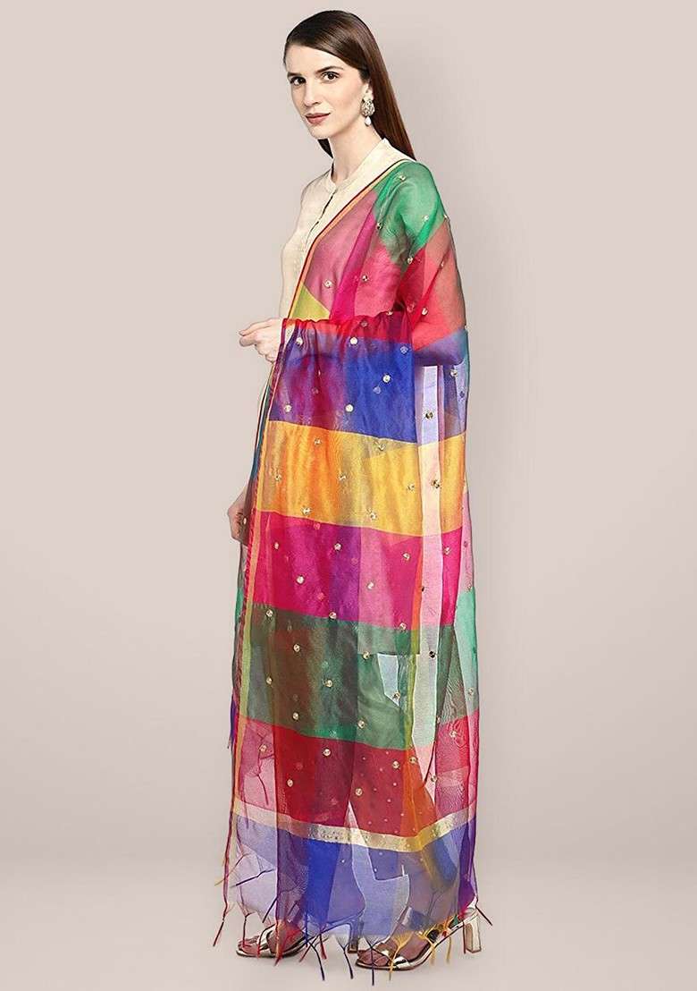 Motifs Embroidered Dupatta With Thread Work - Indya