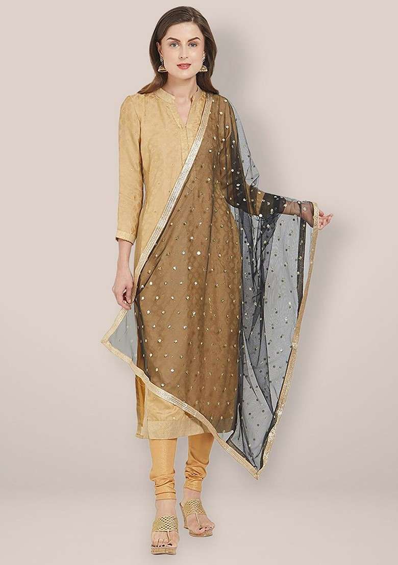 Embroidered Dupatta With Sequinned - Indya