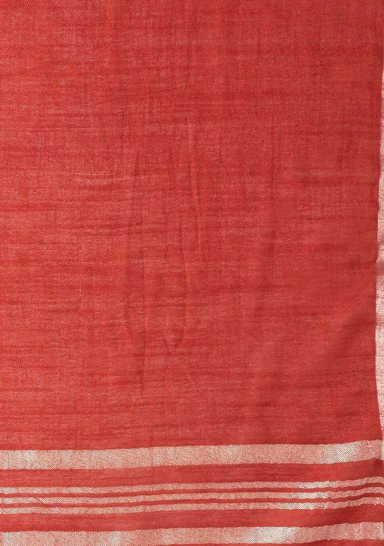 Women Maroon And Gold Toned Linen Dupatta - Indya
