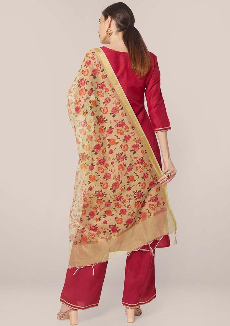 Women Green And Red Printed Dupatta